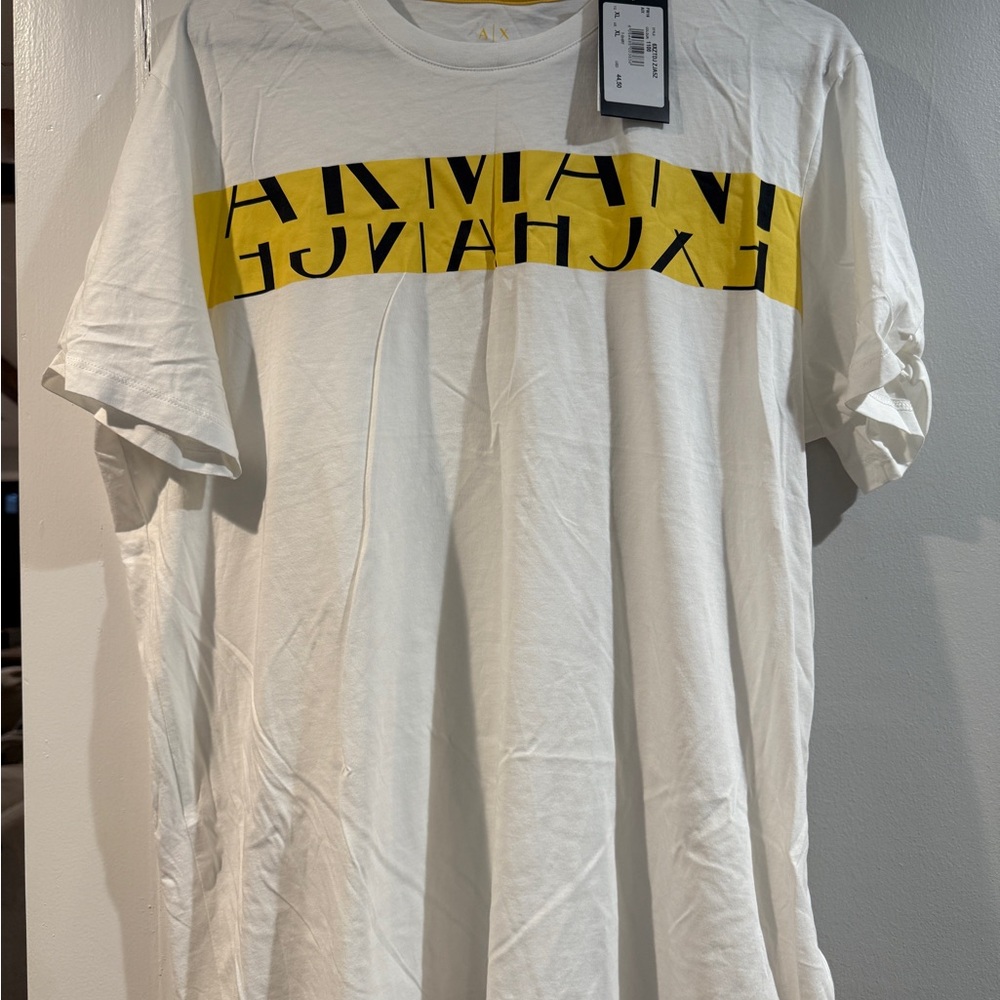 Armani Exchange White Tee with Yellow Accent